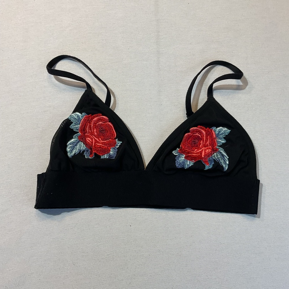 Pink by Victoria Secrets Black Bralette Rose Embroidered Size S (No Tag)